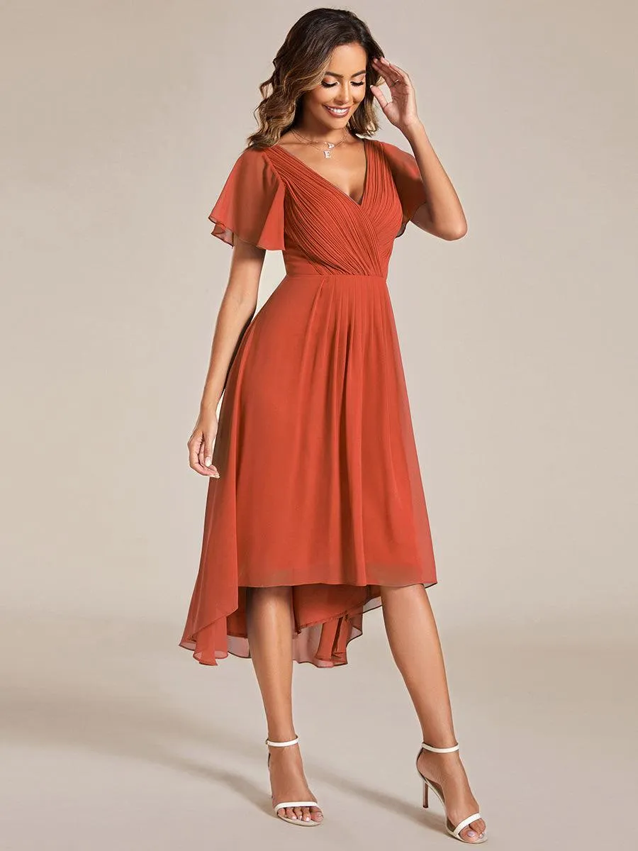 Robe de soirée de mariée chic en mousseline à col en V