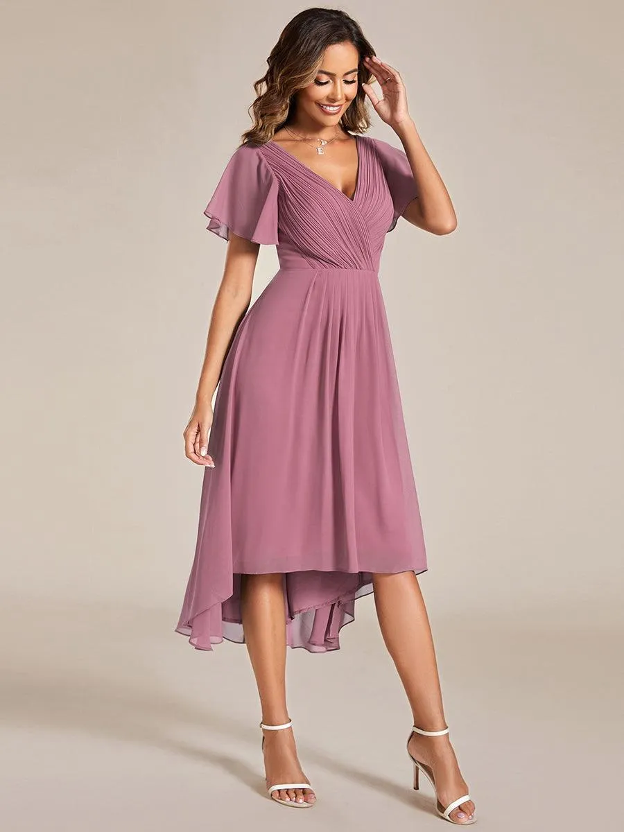 Robe de soirée de mariée chic en mousseline à col en V