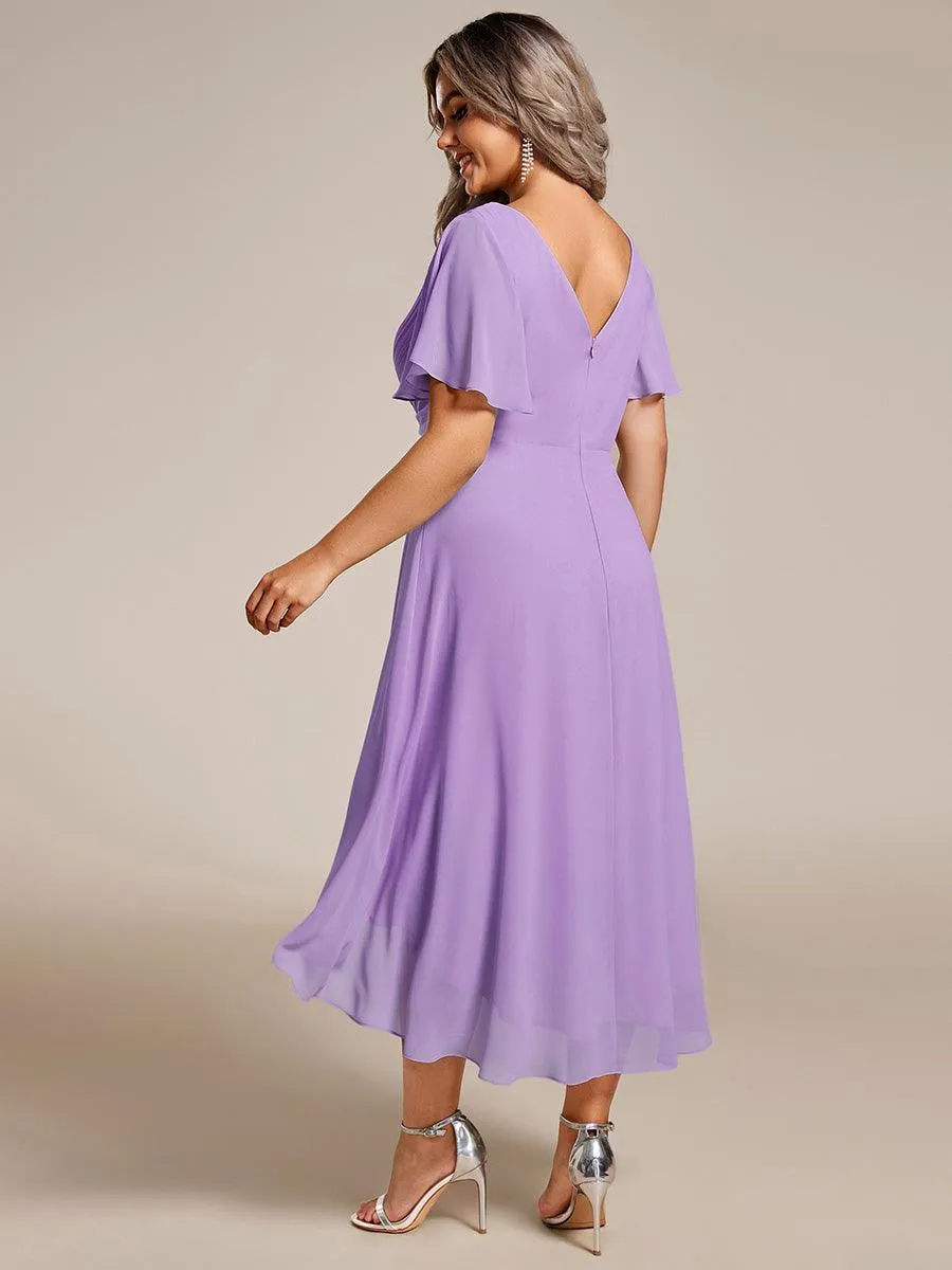 Robe de soirée de mariée chic en mousseline à col en V