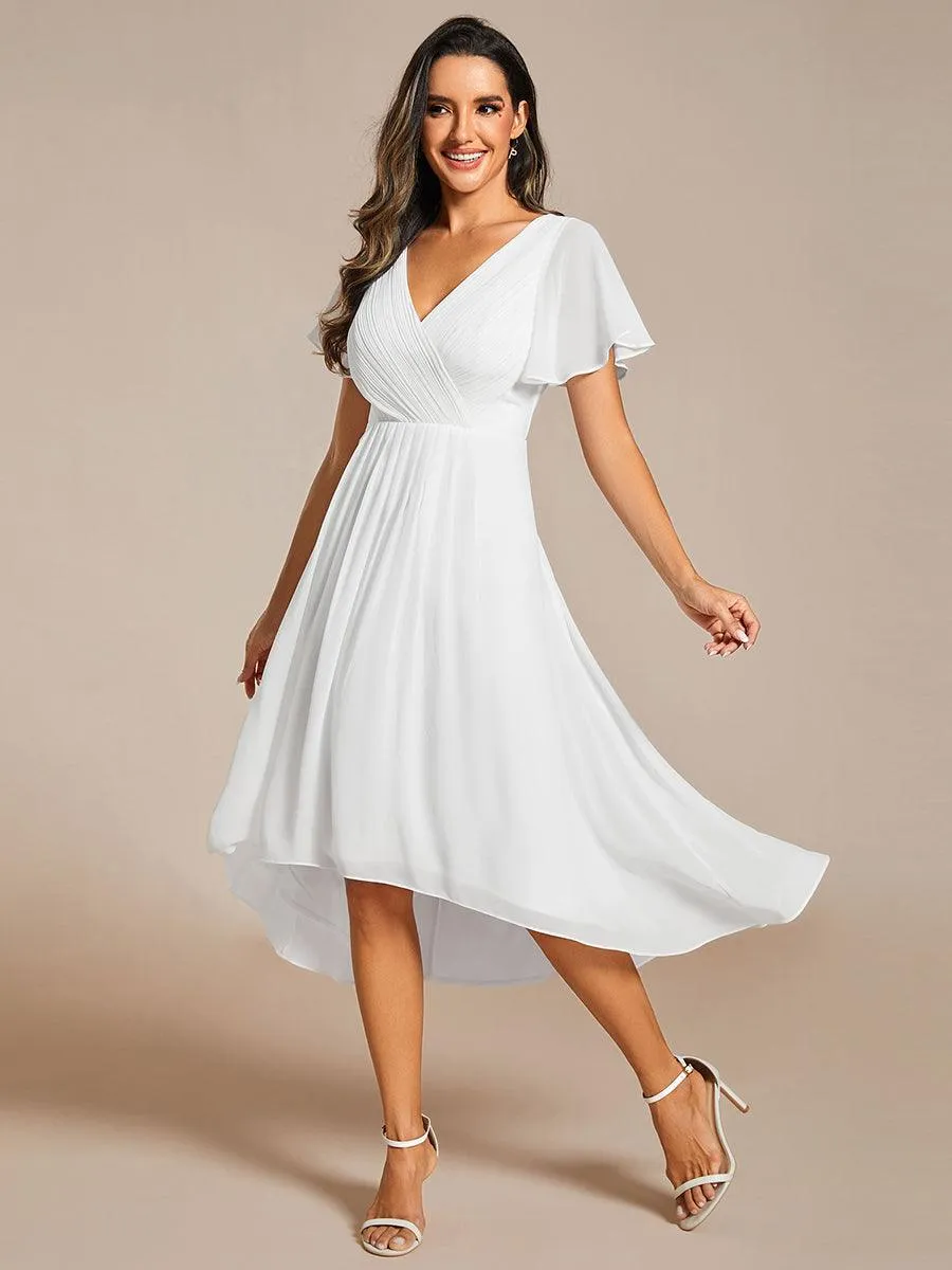 Robe de soirée de mariée chic en mousseline à col en V