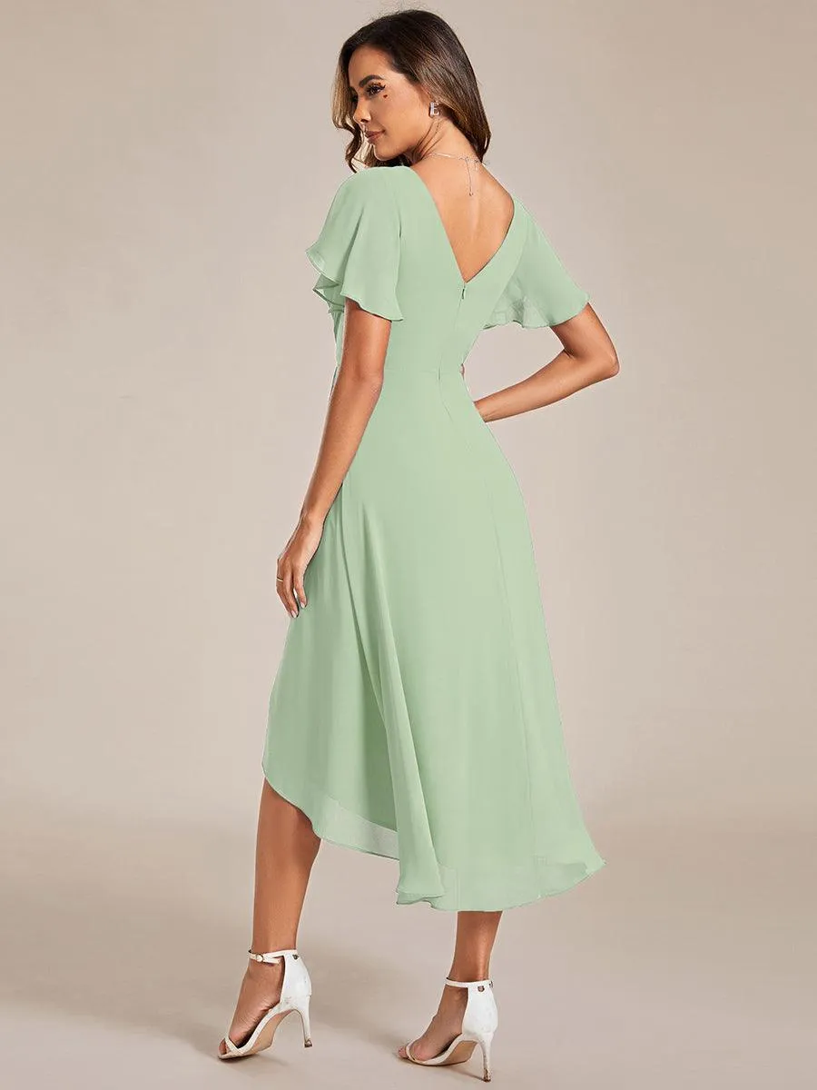 Robe de soirée de mariée chic en mousseline à col en V