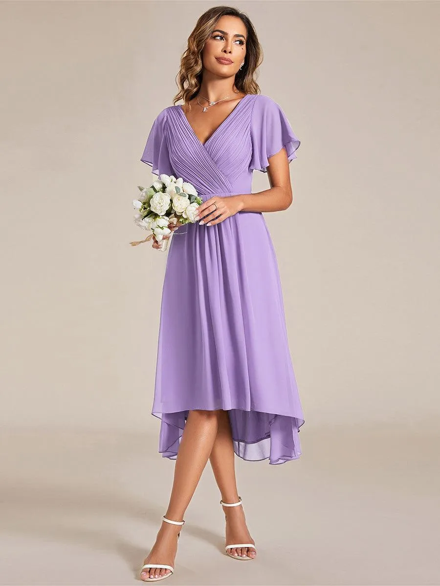 Robe de soirée de mariée chic en mousseline à col en V