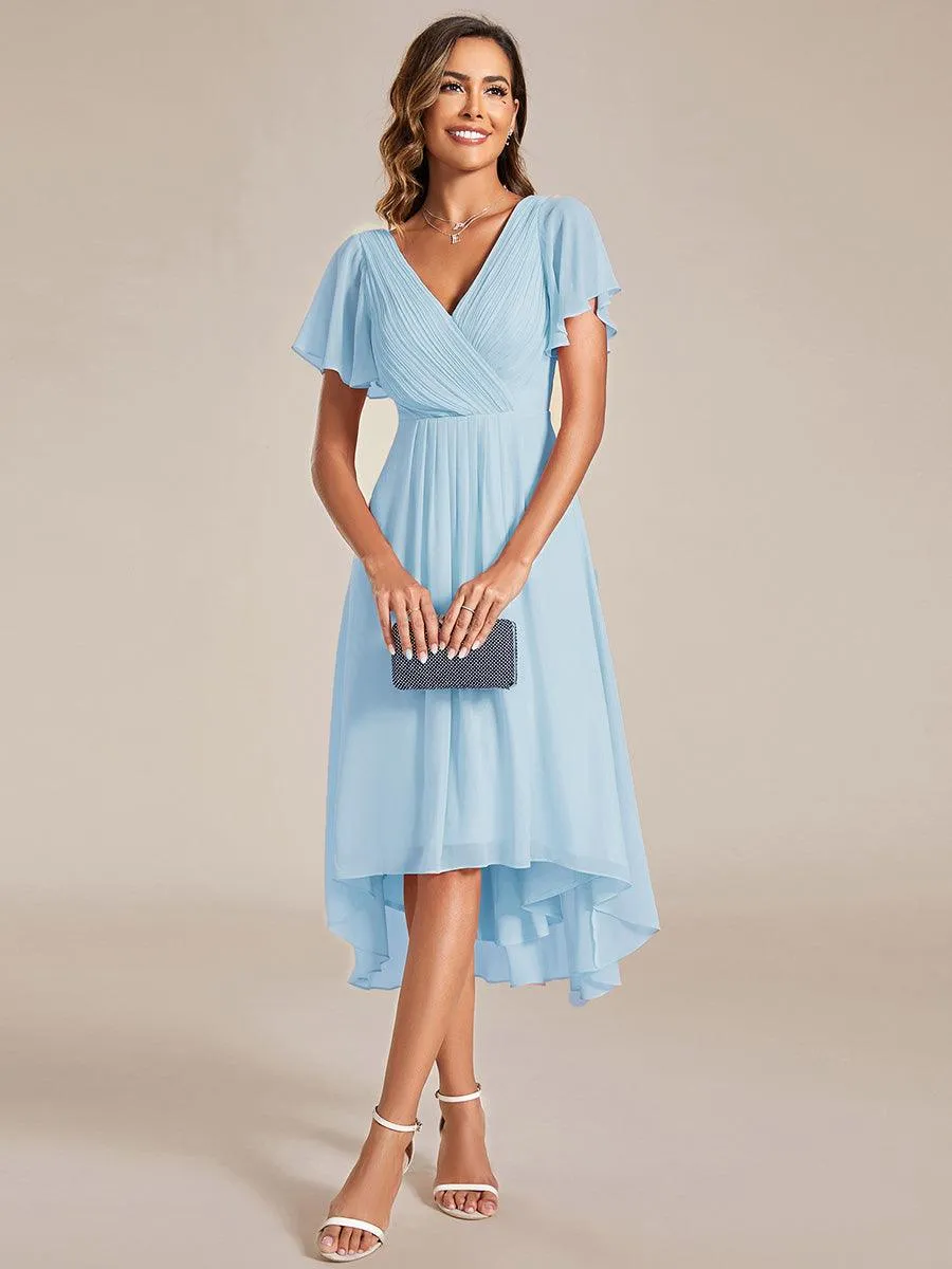 Robe de soirée de mariée chic en mousseline à col en V