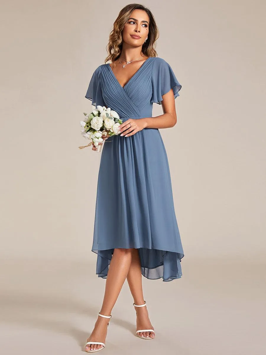 Robe de soirée de mariée chic en mousseline à col en V