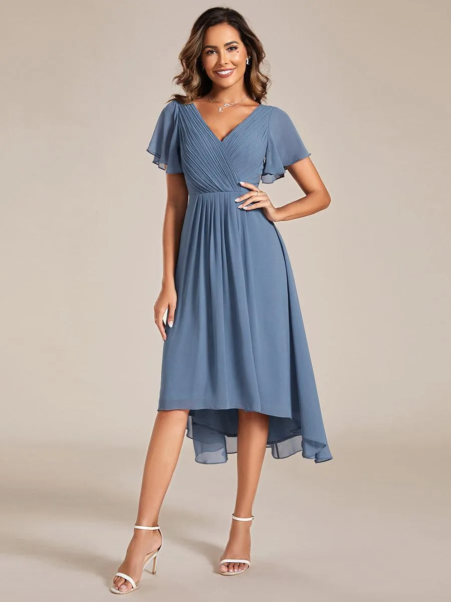 Robe de soirée de mariée chic en mousseline à col en V