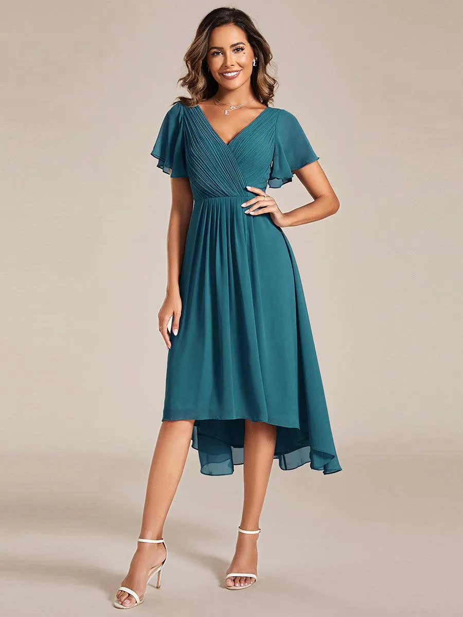 Robe de soirée de mariée chic en mousseline à col en V
