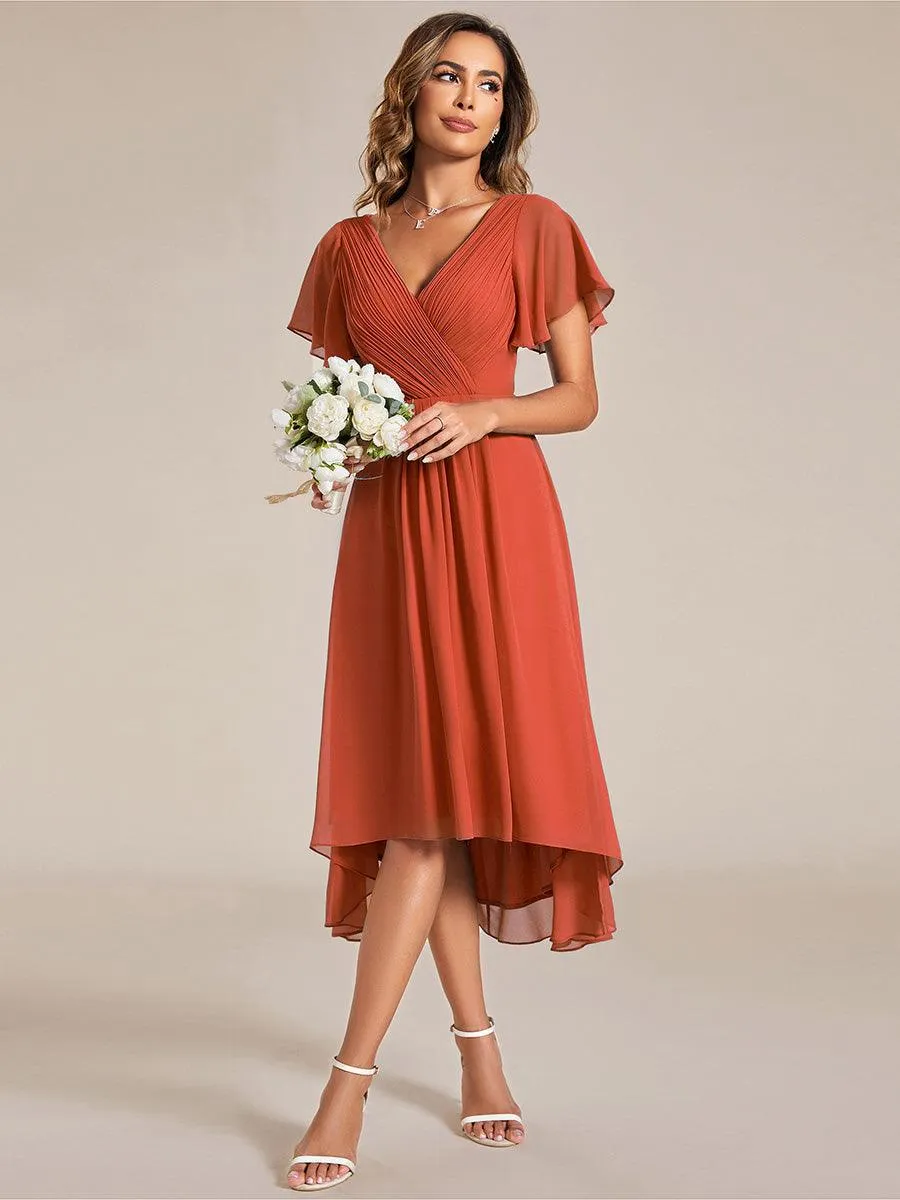 Robe de soirée de mariée chic en mousseline à col en V
