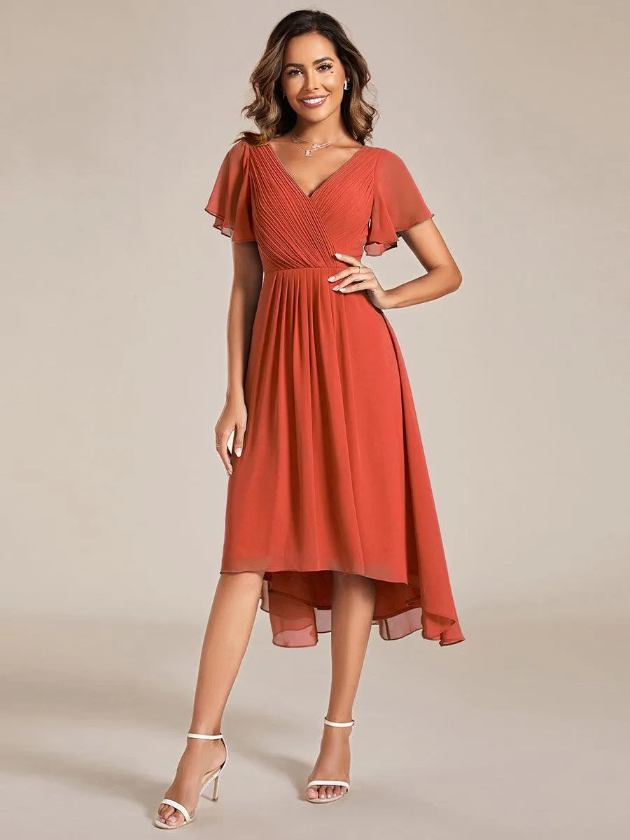 Robe de soirée de mariée chic en mousseline à col en V