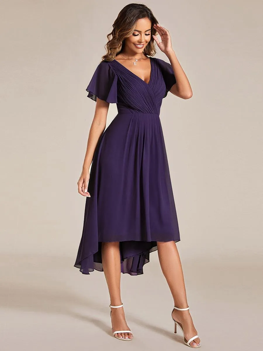 Robe de soirée de mariée chic en mousseline à col en V