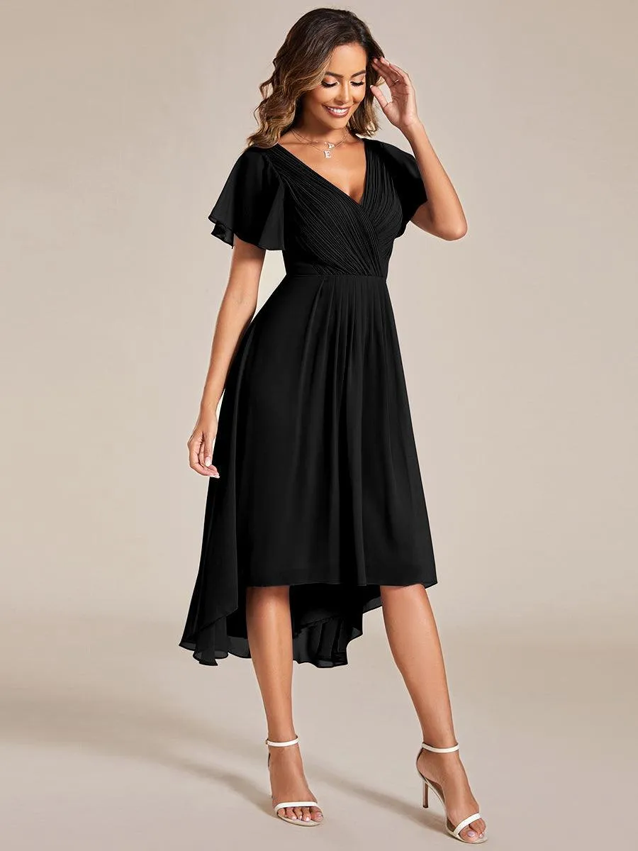 Robe de soirée de mariée chic en mousseline à col en V