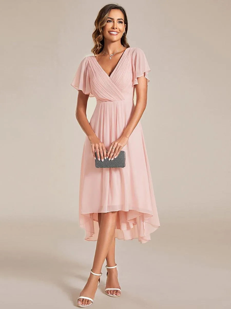 Robe de soirée de mariée chic en mousseline à col en V