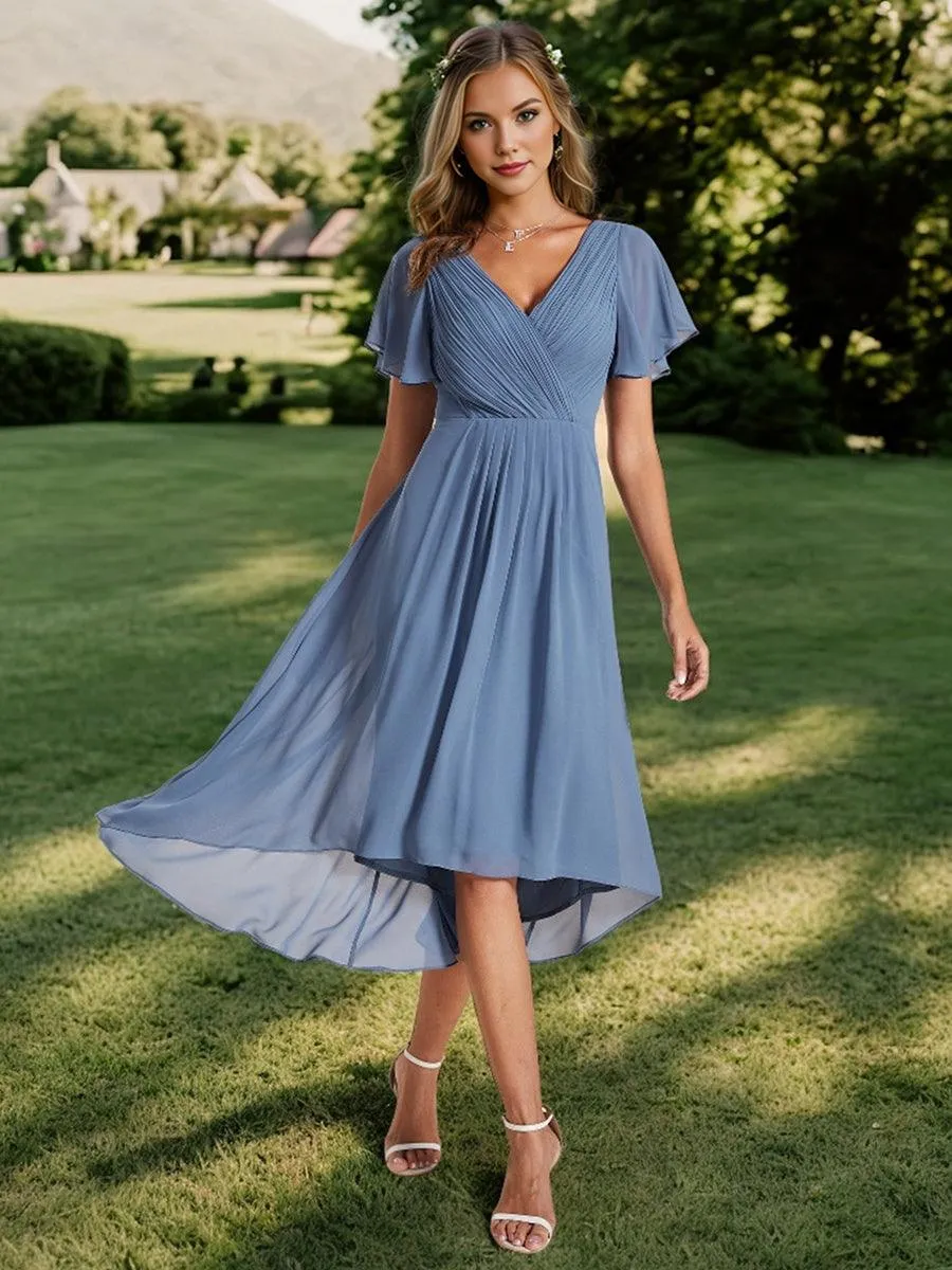 Robe de soirée de mariée chic en mousseline à col en V
