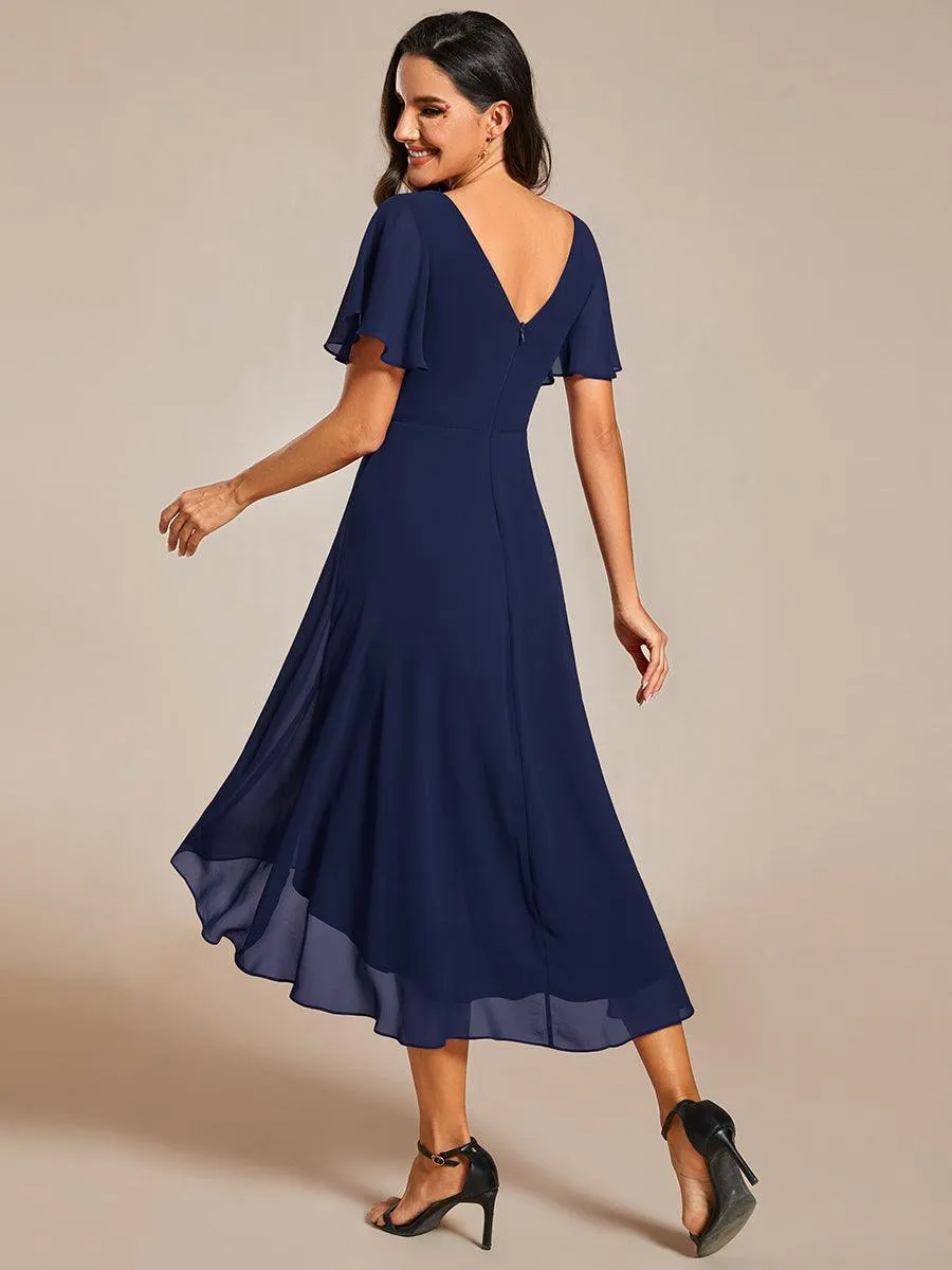 Robe de soirée de mariée chic en mousseline à col en V