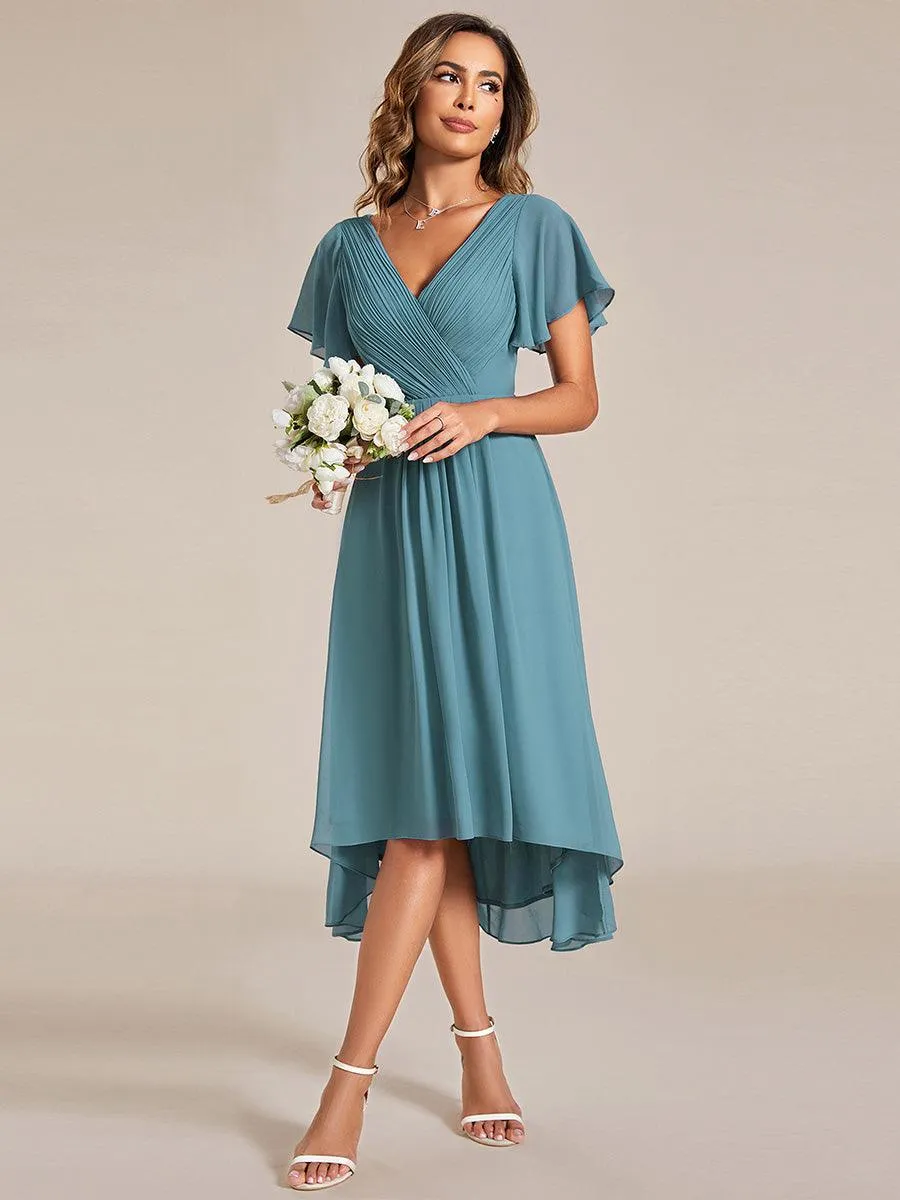 Robe de soirée de mariée chic en mousseline à col en V