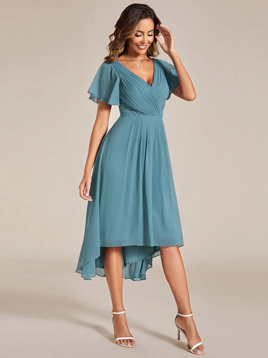 Robe de soirée de mariée chic en mousseline à col en V
