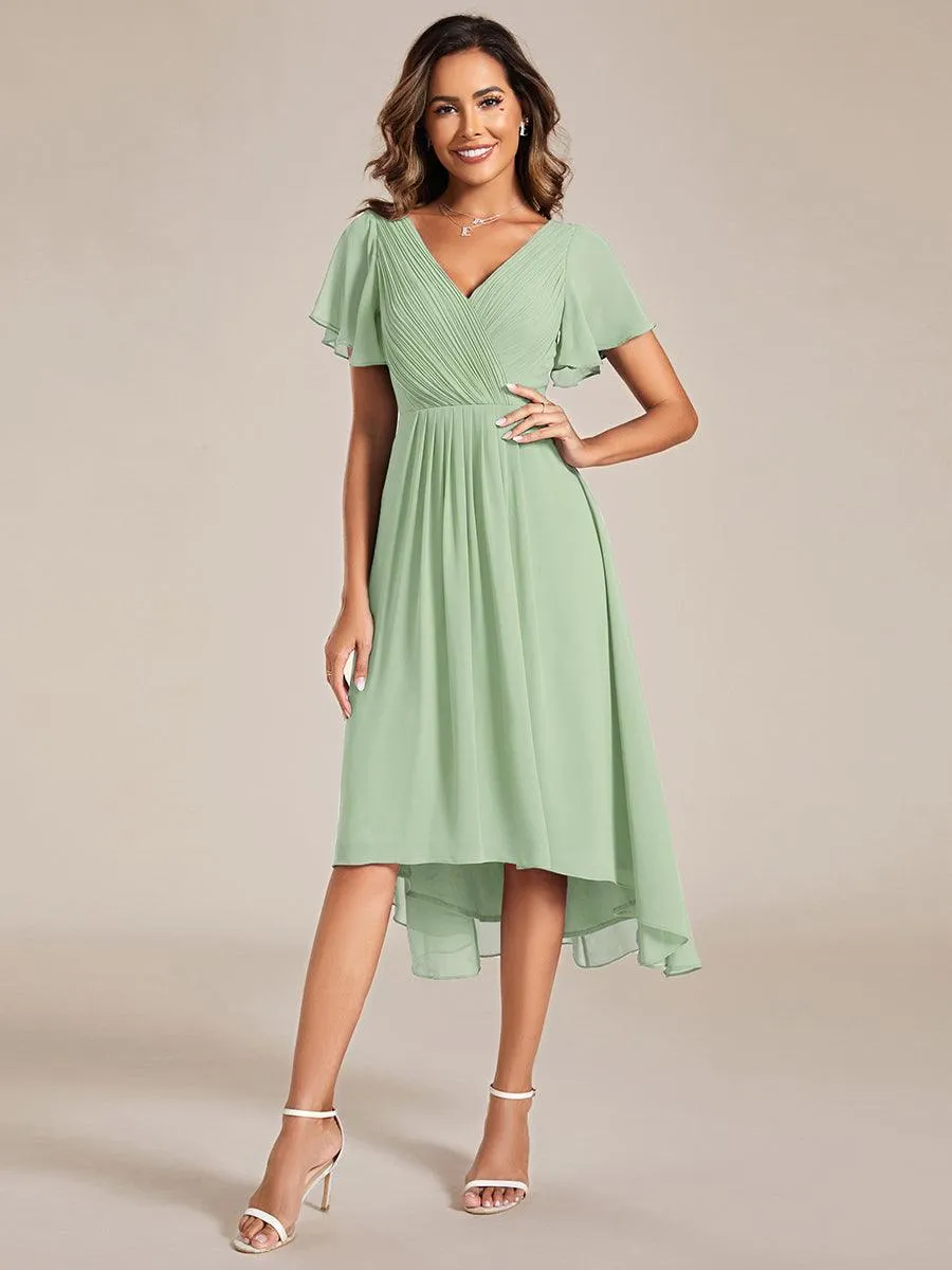 Robe de soirée de mariée chic en mousseline à col en V