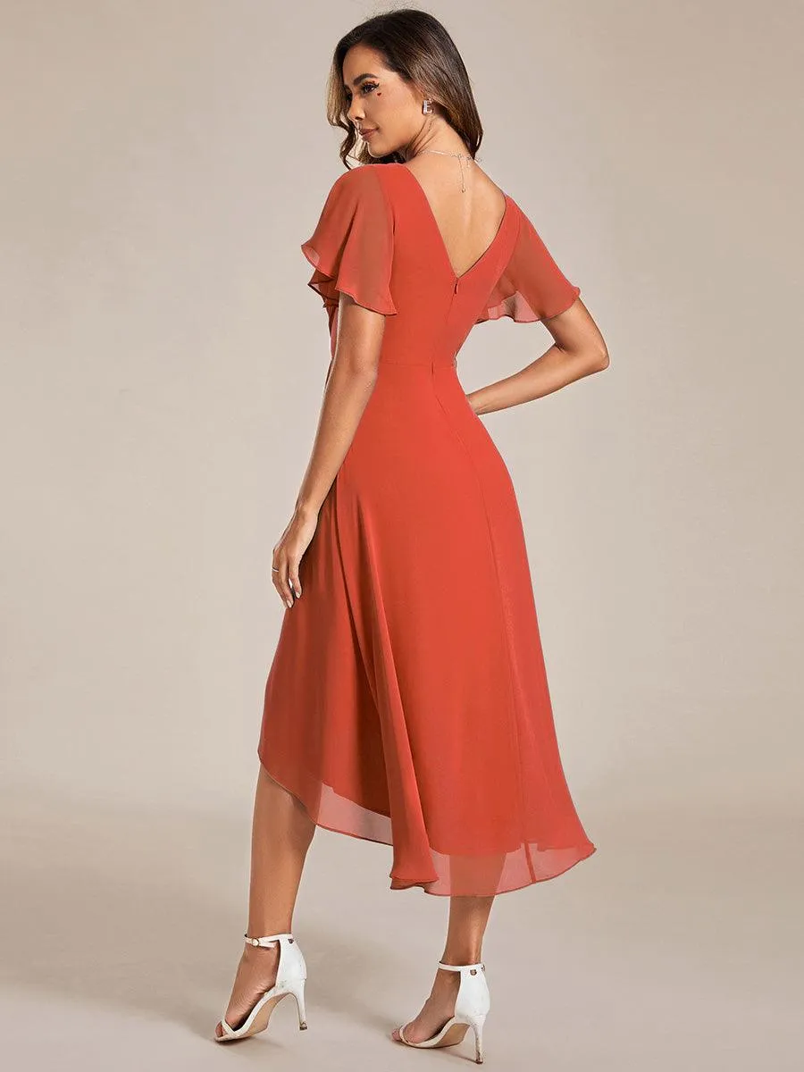 Robe de soirée de mariée chic en mousseline à col en V