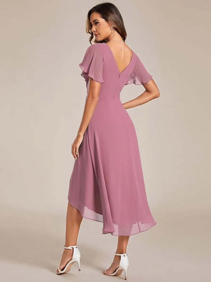 Robe de soirée de mariée chic en mousseline à col en V