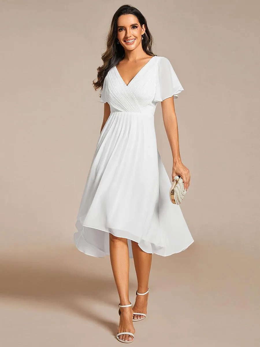 Robe de soirée de mariée chic en mousseline à col en V