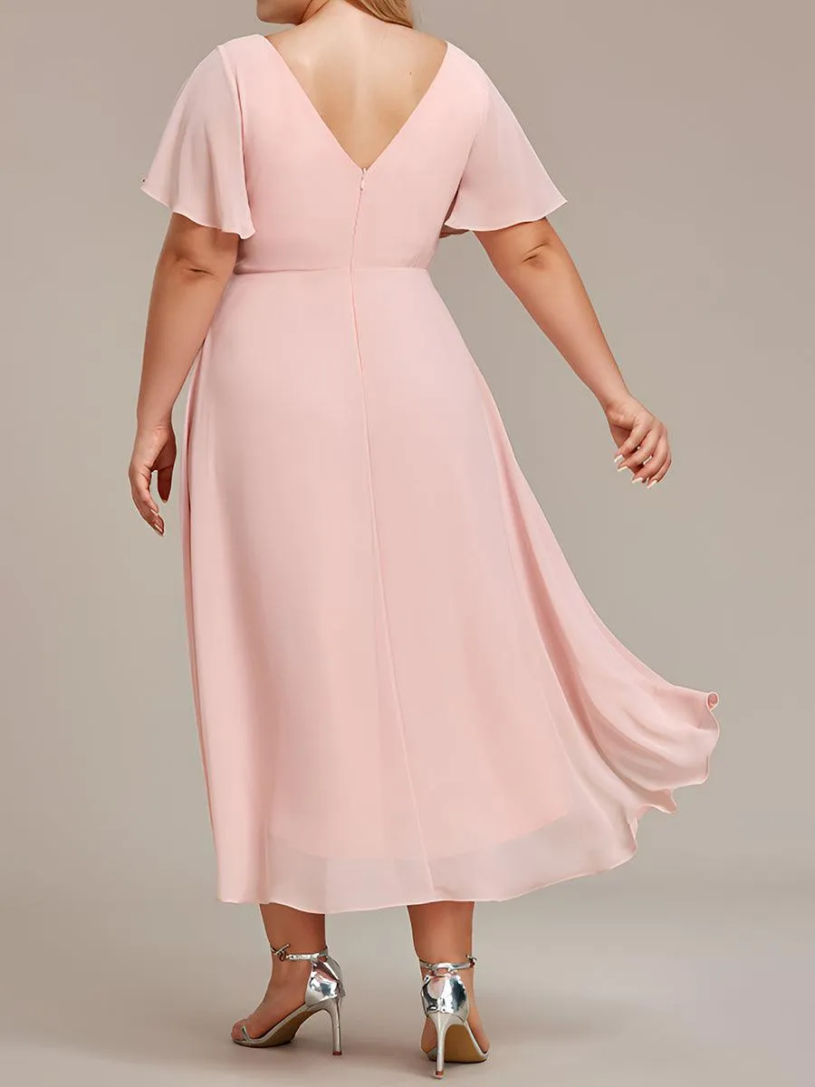 Robe de soirée de mariée chic en mousseline à col en V