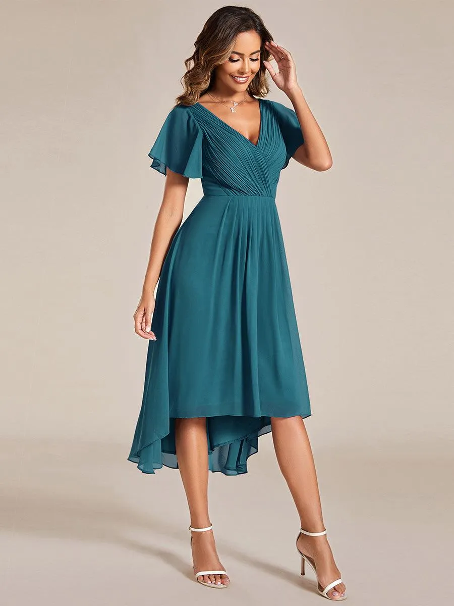 Robe de soirée de mariée chic en mousseline à col en V