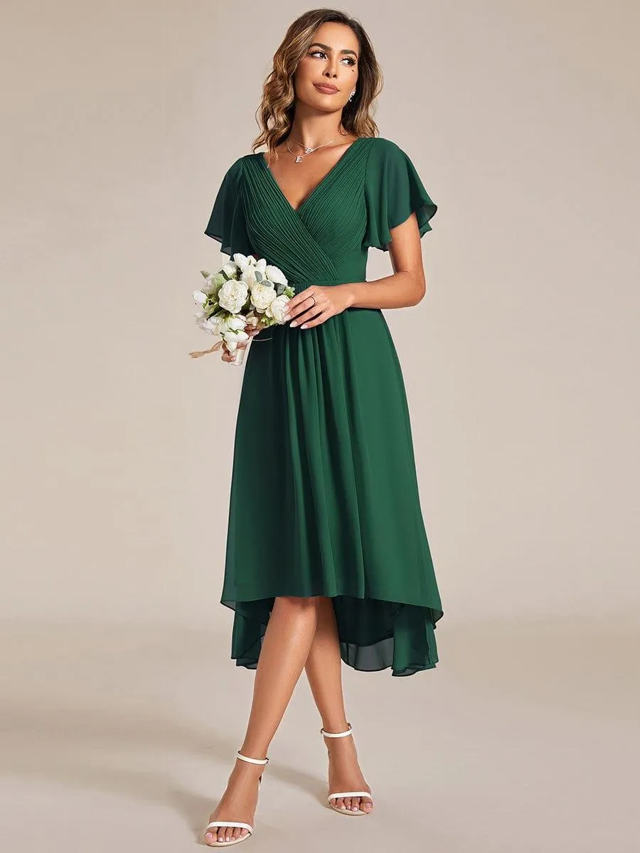 Robe de soirée de mariée chic en mousseline à col en V