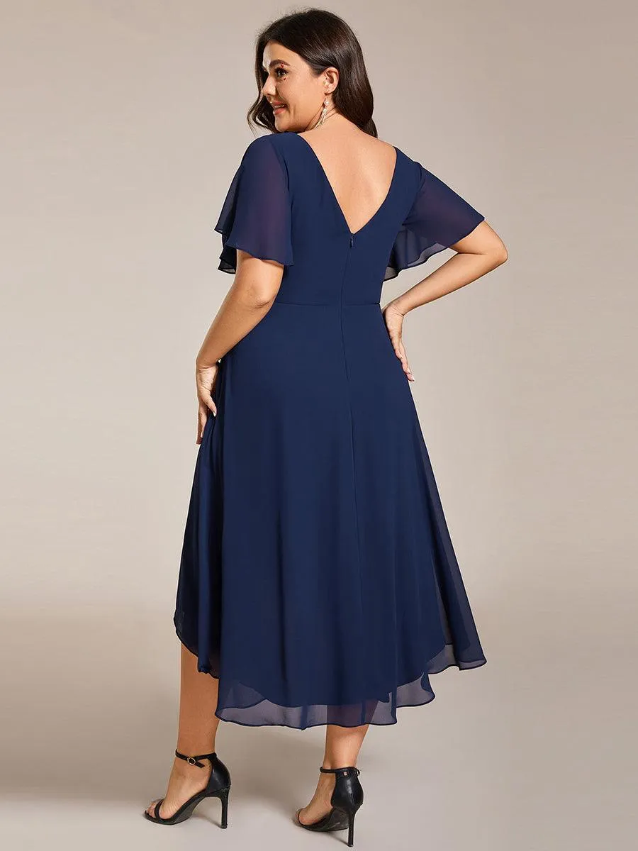 Robe de soirée de mariée chic en mousseline à col en V