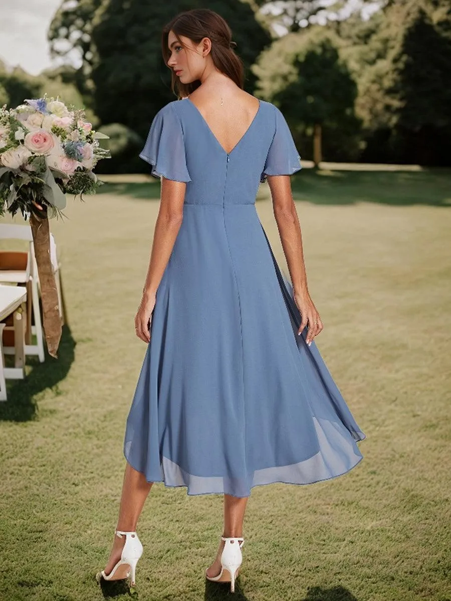 Robe de soirée de mariée chic en mousseline à col en V