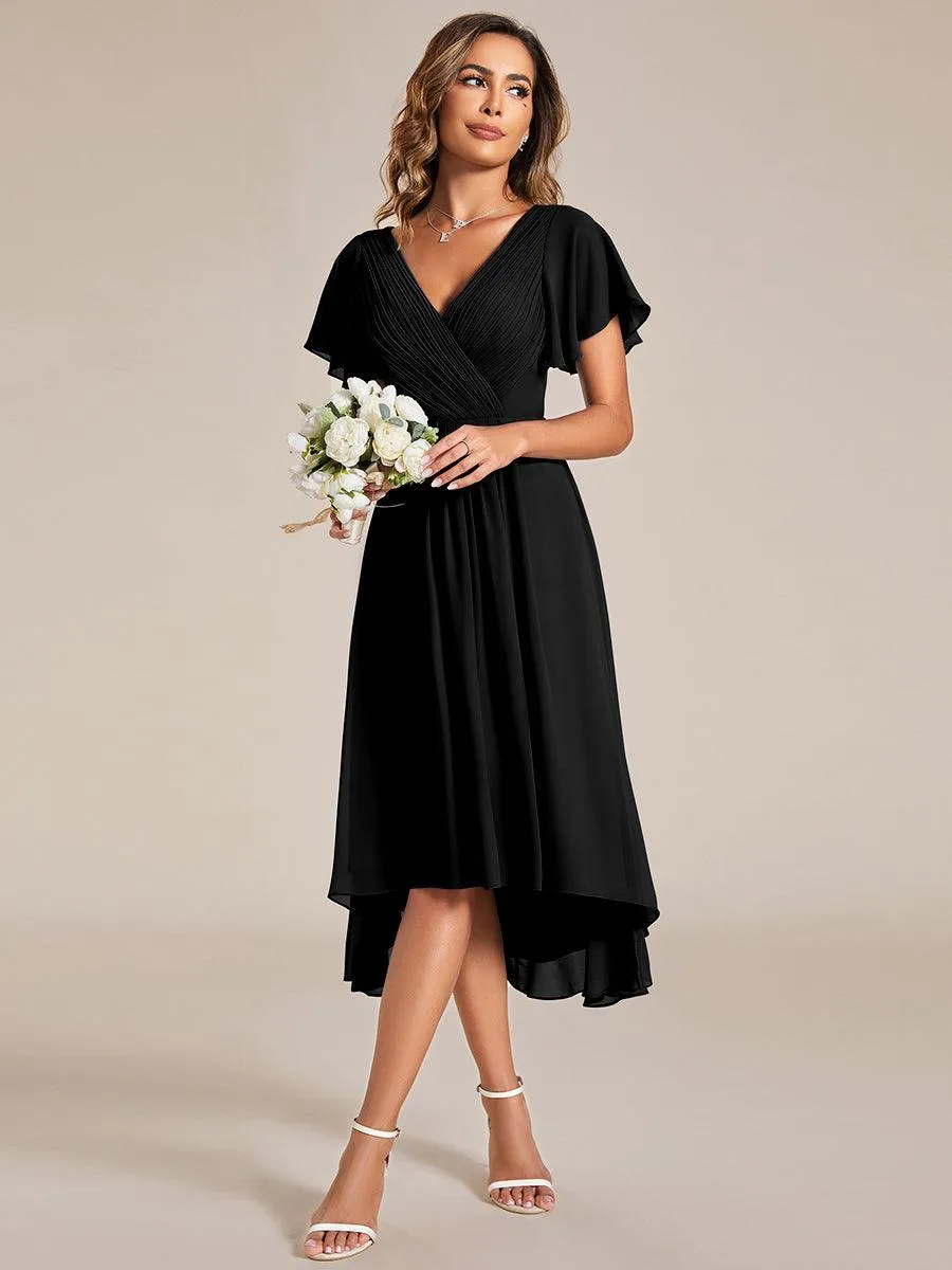 Robe de soirée de mariée chic en mousseline à col en V