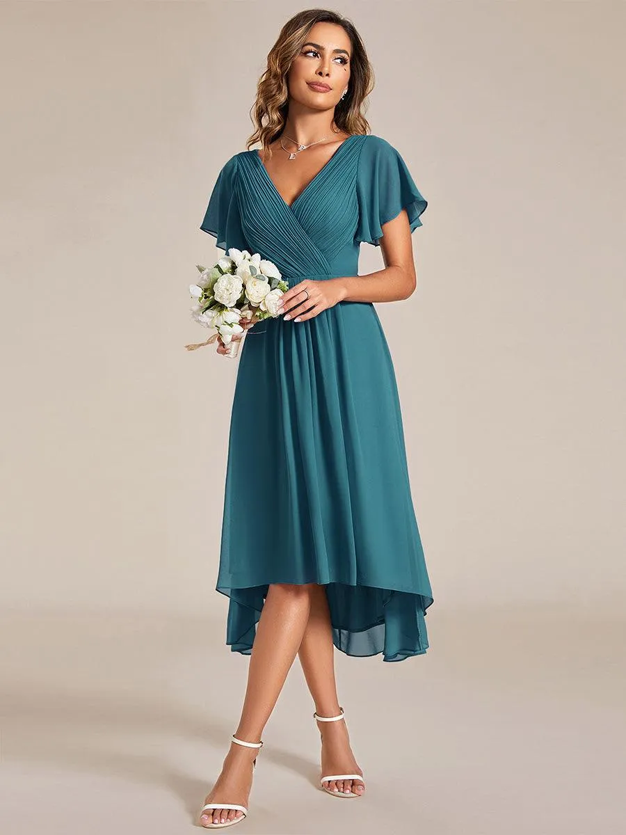 Robe de soirée de mariée chic en mousseline à col en V