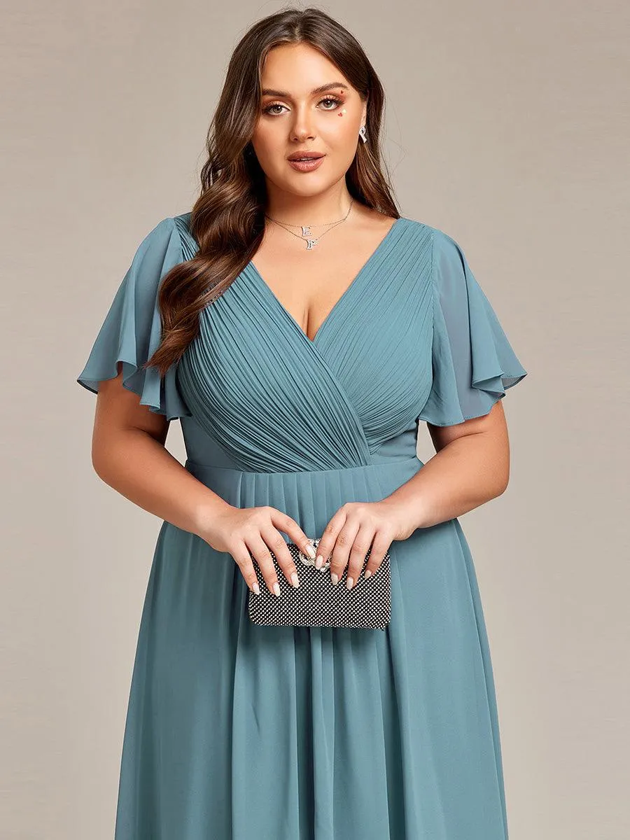 Robe de soirée de mariée chic en mousseline à col en V