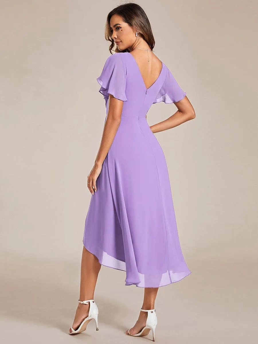 Robe de soirée de mariée chic en mousseline à col en V