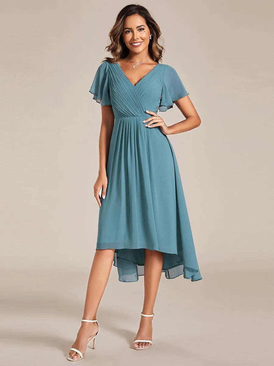 Robe de soirée de mariée chic en mousseline à col en V