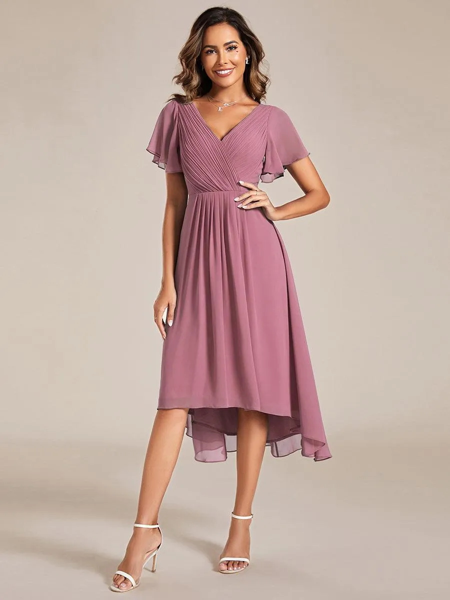 Robe de soirée de mariée chic en mousseline à col en V