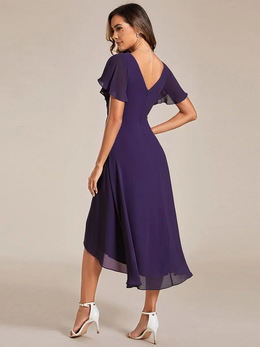 Robe de soirée de mariée chic en mousseline à col en V