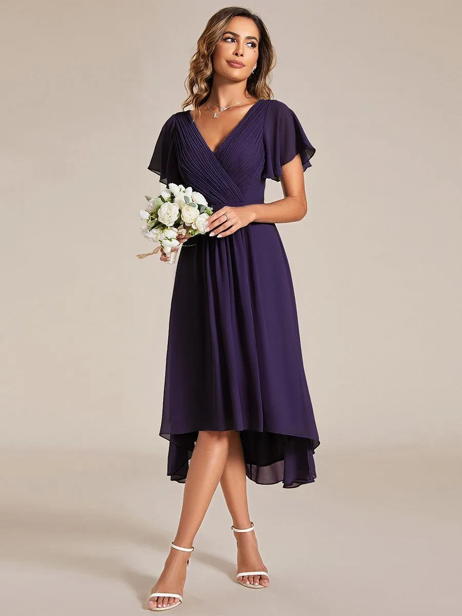Robe de soirée de mariée chic en mousseline à col en V