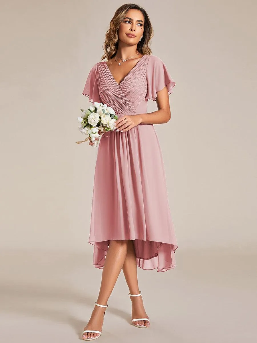 Robe de soirée de mariée chic en mousseline à col en V