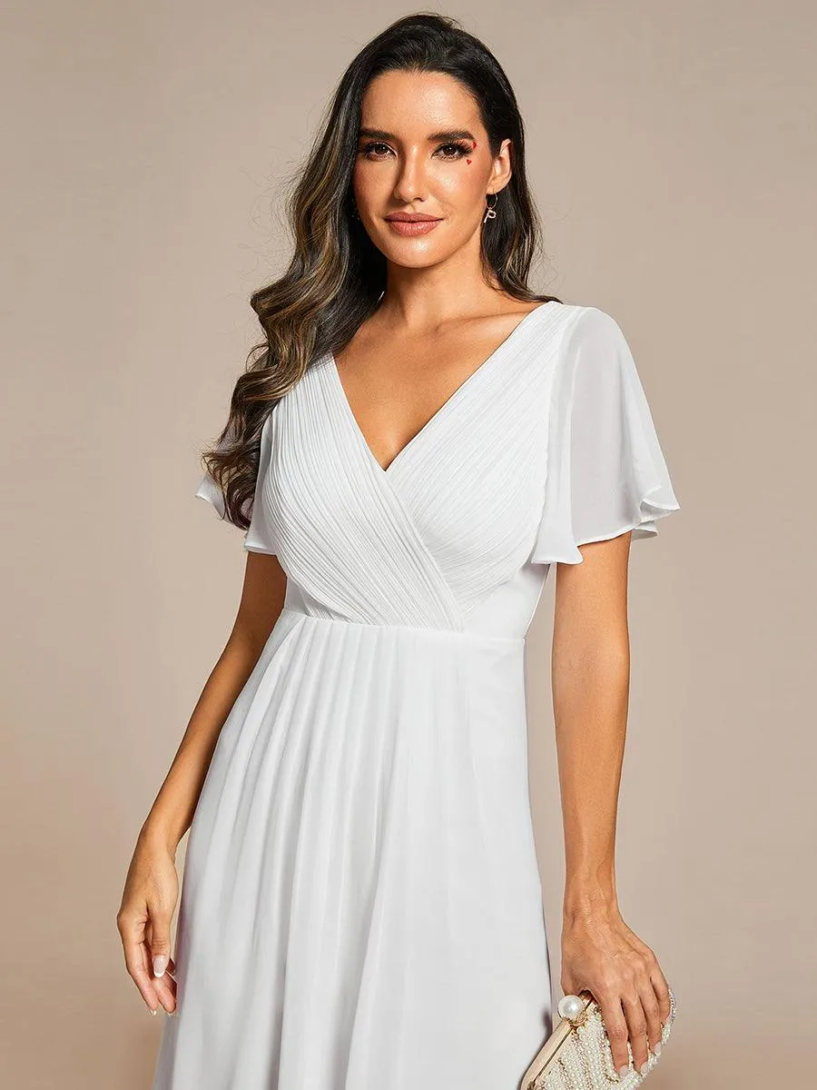 Robe de soirée de mariée chic en mousseline à col en V