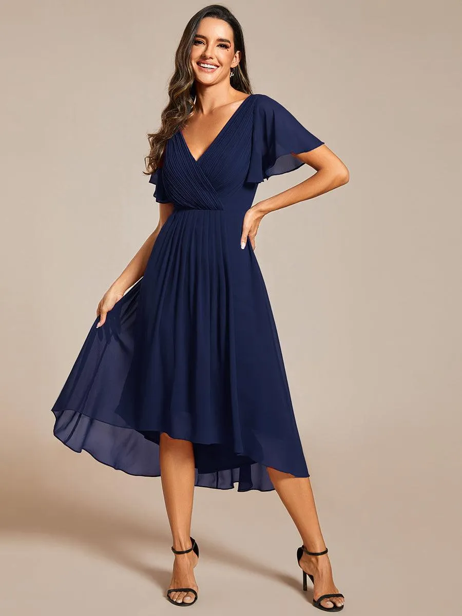 Robe de soirée de mariée chic en mousseline à col en V