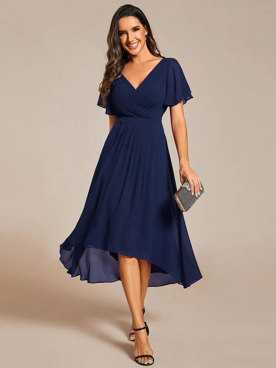 Robe de soirée de mariée chic en mousseline à col en V