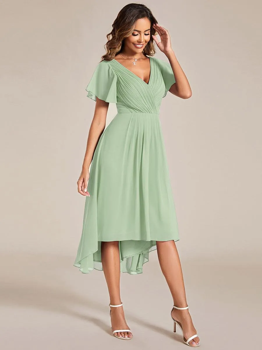 Robe de soirée de mariée chic en mousseline à col en V