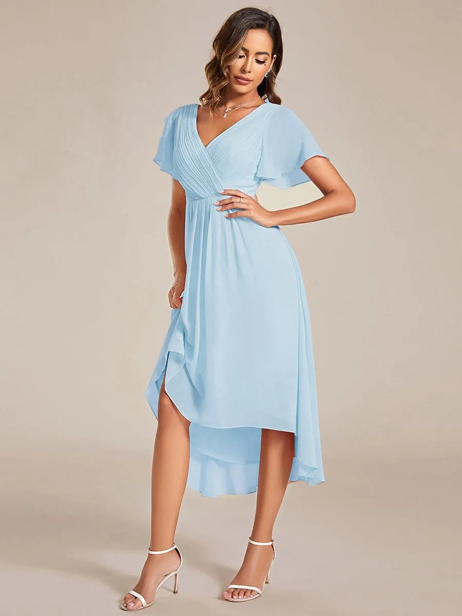 Robe de soirée de mariée chic en mousseline à col en V