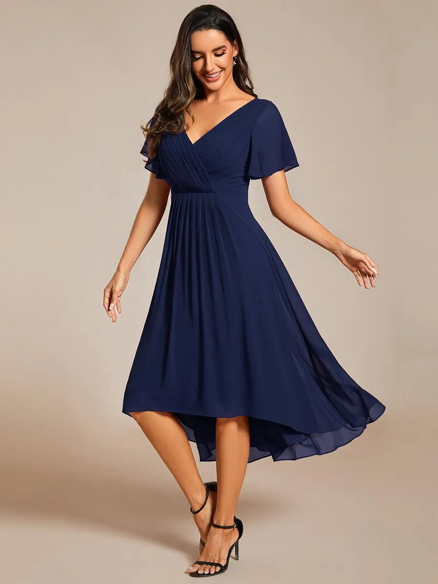 Robe de soirée de mariée chic en mousseline à col en V