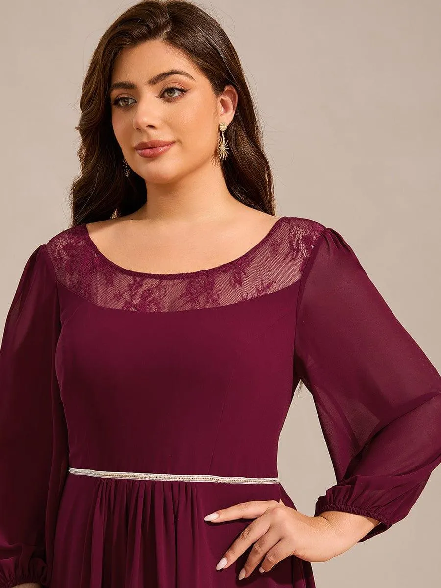 Robe d'invitée de mariage mi-longue en mousseline à col rond