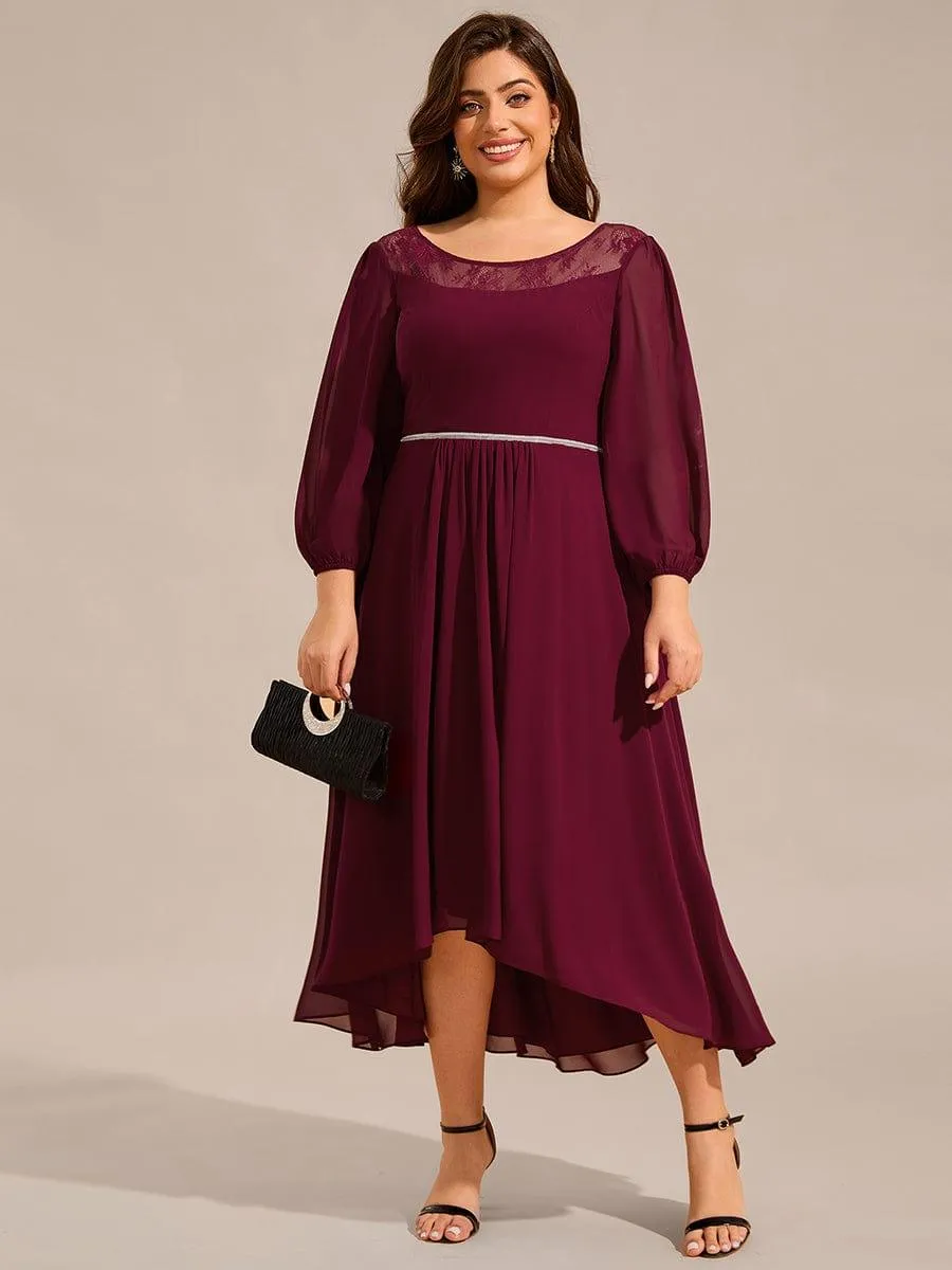 Robe d'invitée de mariage mi-longue en mousseline de soie et dentelle grande taille