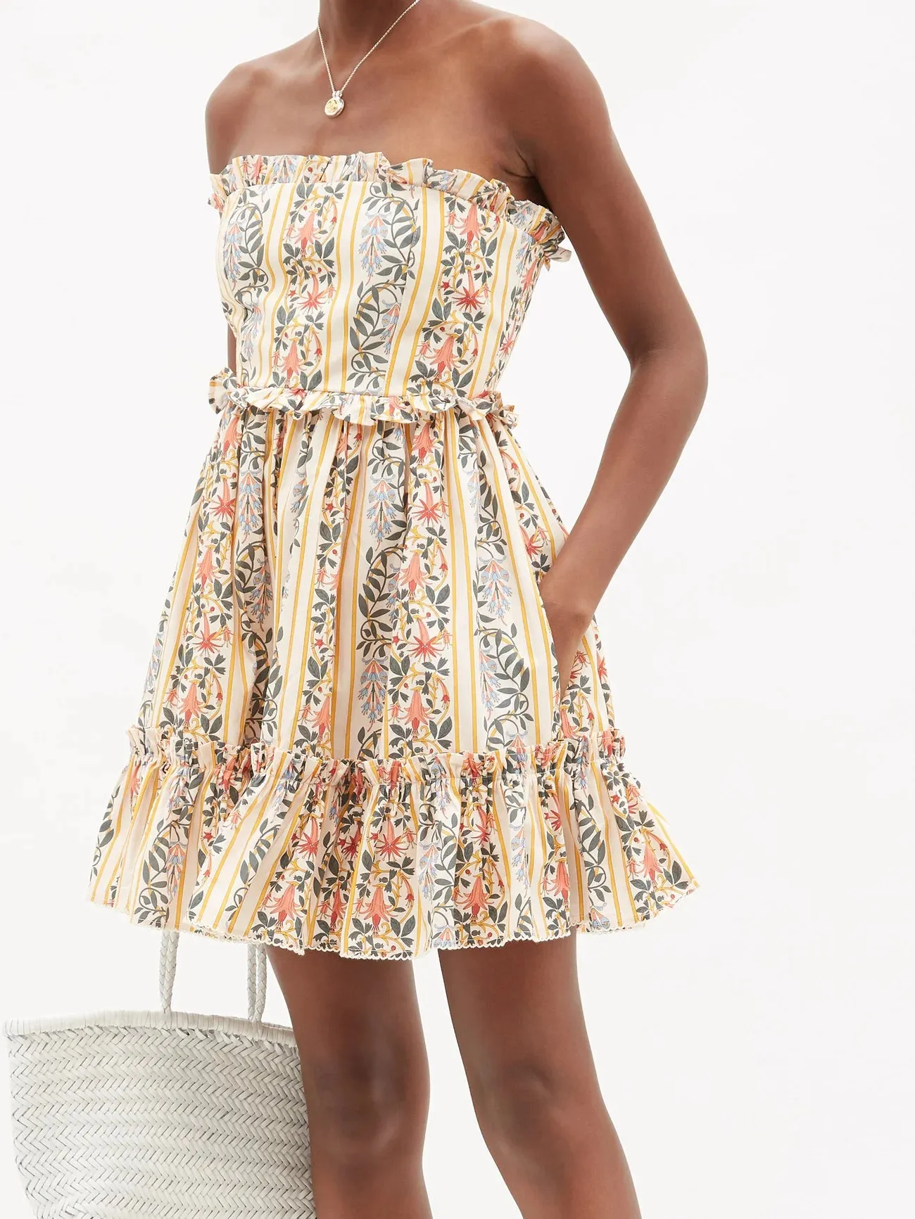 Rosa floral-print strapless cotton mini dress