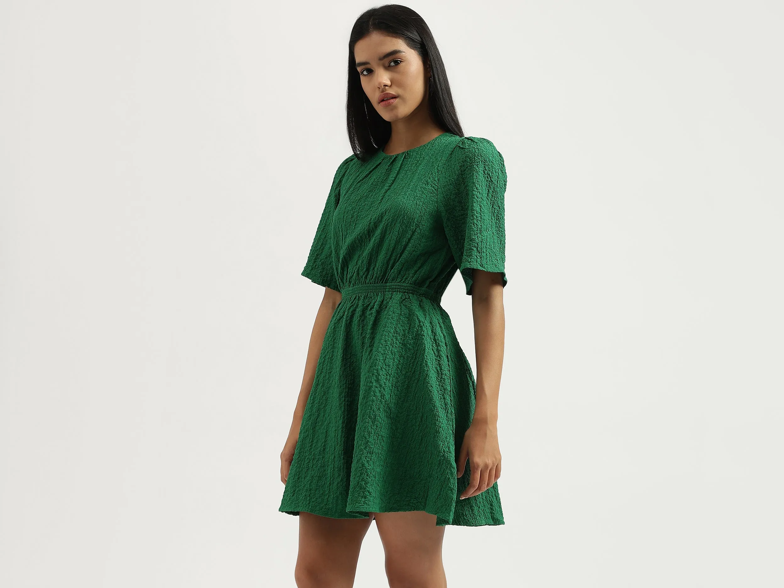 Round Neck Solid Dresses