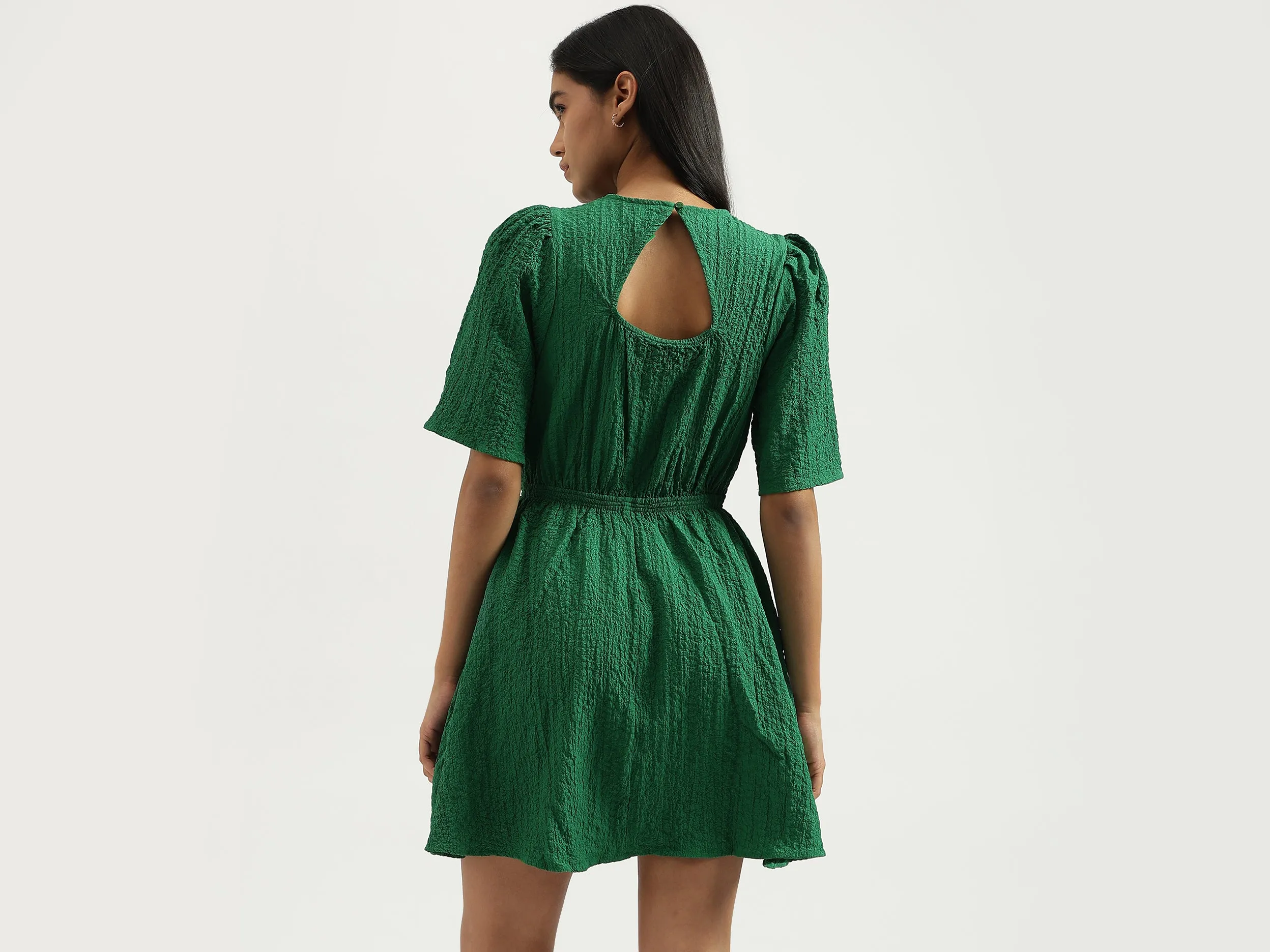 Round Neck Solid Dresses