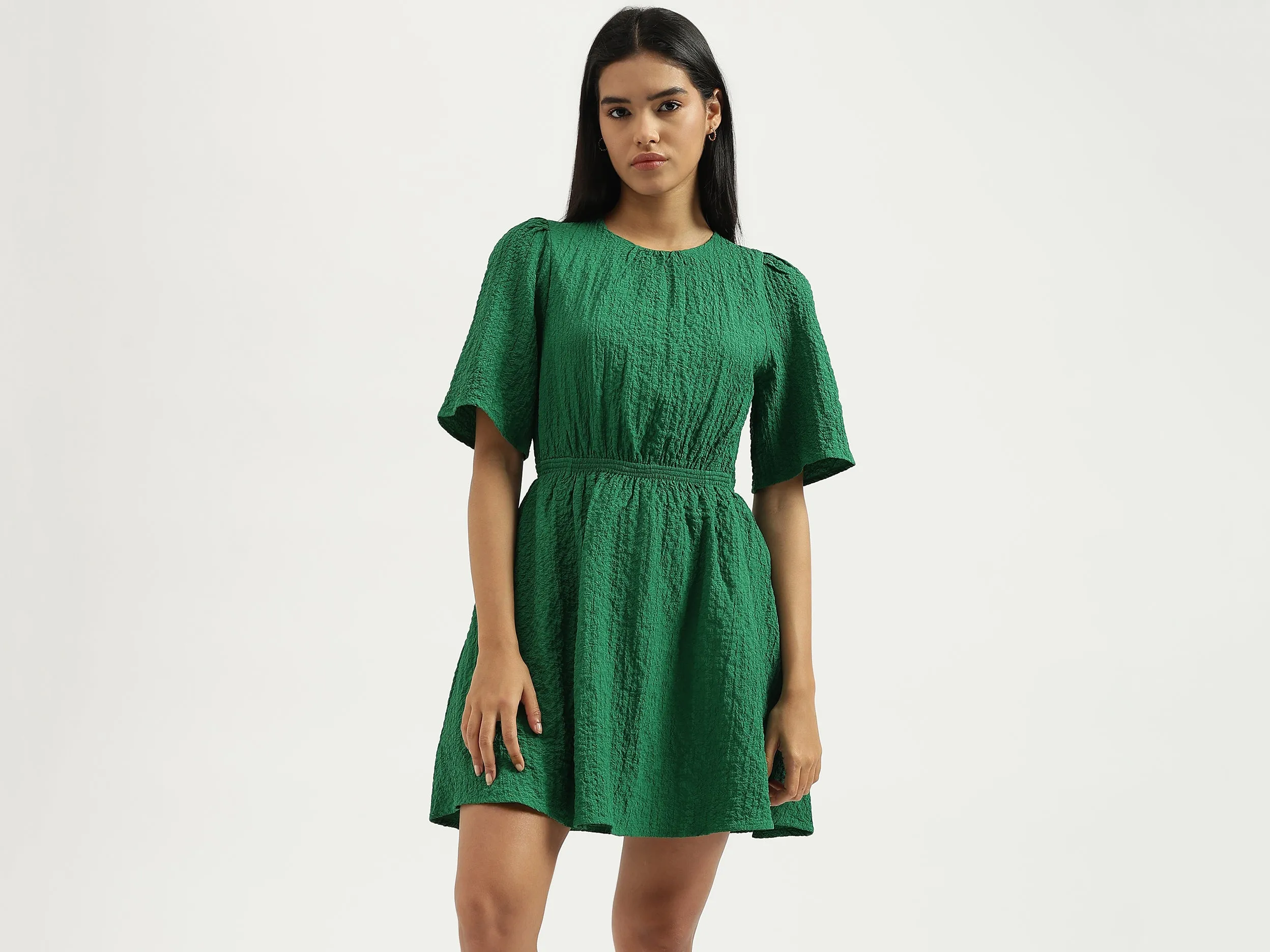 Round Neck Solid Dresses