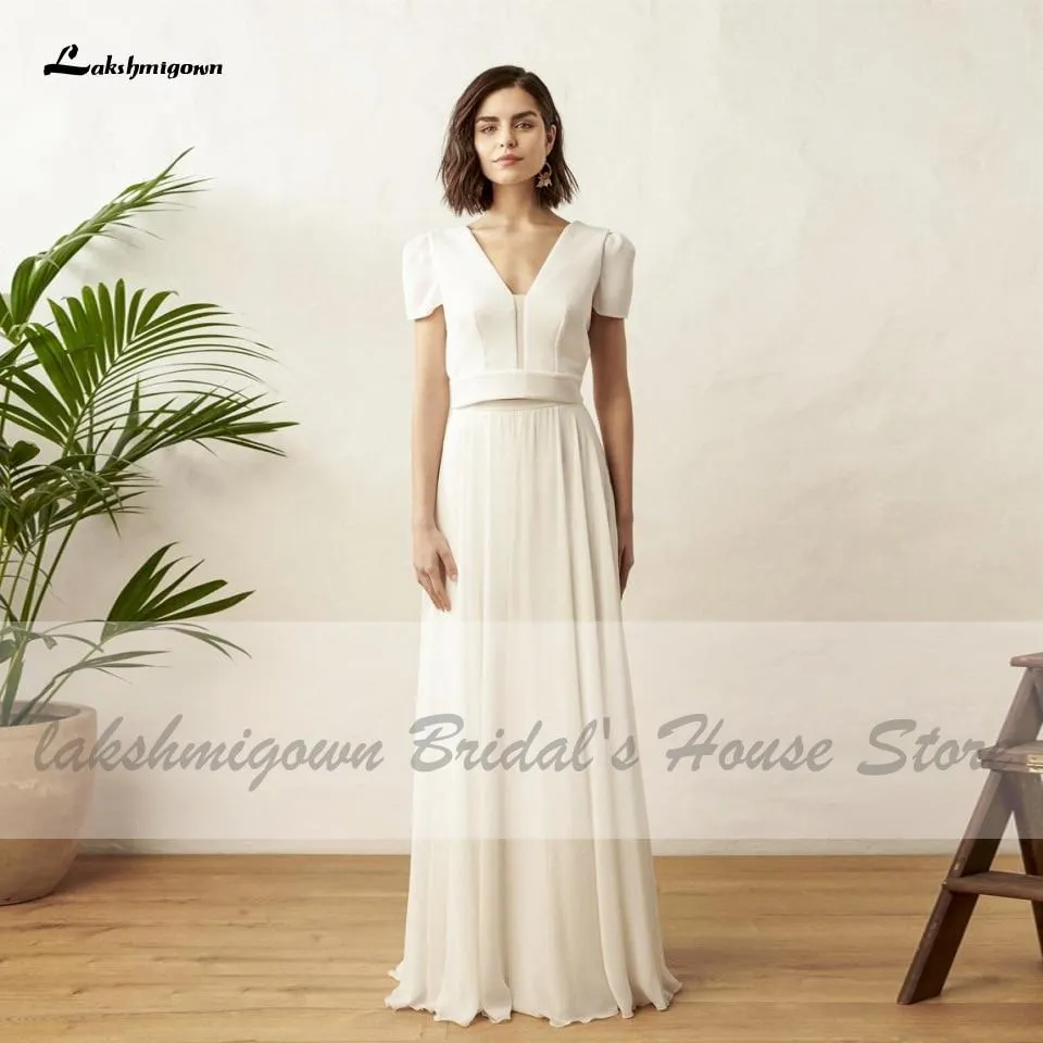 Roycebridal Chic Bridal 2 Piece White Wedding Dress Beach Summer